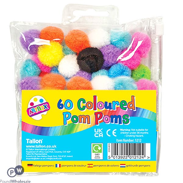 Artbox Mixed Fluffy Pom Poms 60 Pack Assorted Colours