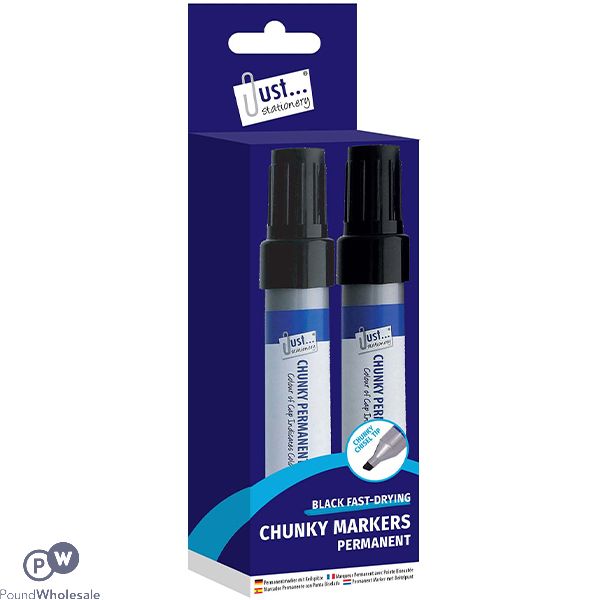 Just Stationery Black Fast-drying Chunky Permanent Markers 2 Pack