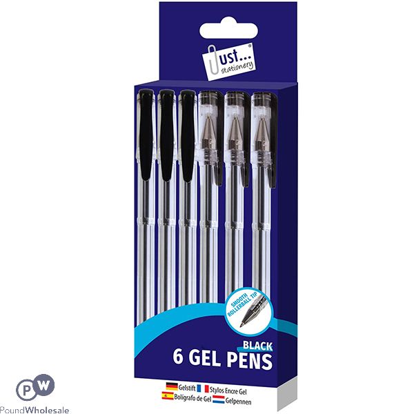Just Stationery Black Smooth Rollerball Tip Gel Pens 6 Pack
