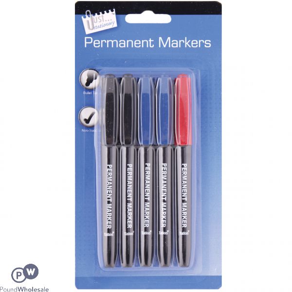 5pc PERMANENT MARKERS ASSORTED COLS