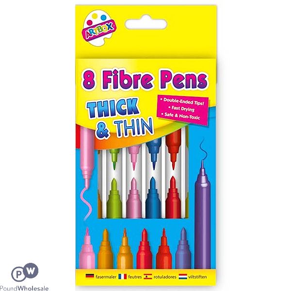 Artbox Thick & Thin Assorted Colour Fibre Pens 8 Pack