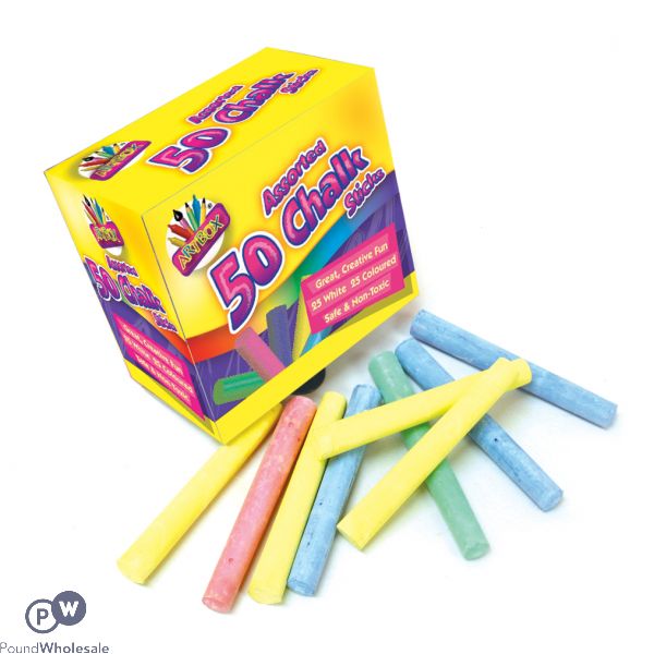 Pack/50 Assorted White/colour Chalk