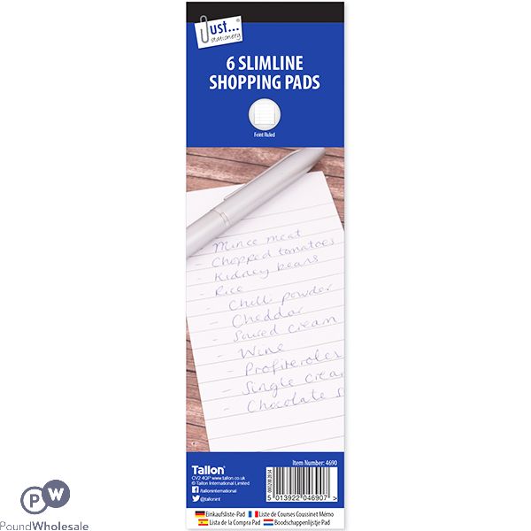 JUST STATIONERY SLIMLINE SHOPPING PADS 6 PACK