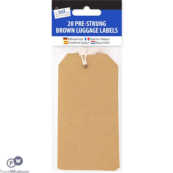 Just Stationery Pre-strung Brown Luggage Labels 20 Pack