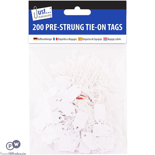 JUST STATIONERY PRE-STRUNG TIE-ON TAGS 13 X 20MM 200 PACK