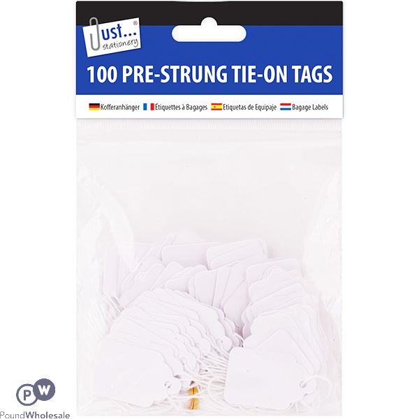 JUST STATIONERY PRE-STRUNG TIE-ON TAGS 25 X 39MM 100 PACK