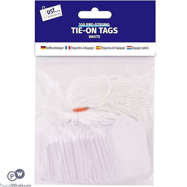 Just Stationery Pre-Strung Tie-On Tags 36 X 53mm 100 Pack