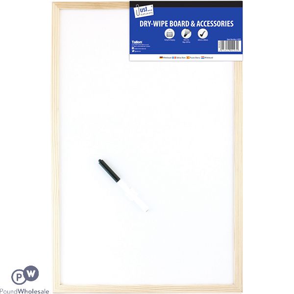 JUST STATIONERY PINE FRAME DRY-WIPE BOARD & ACCESSORIES 400 X 600MM