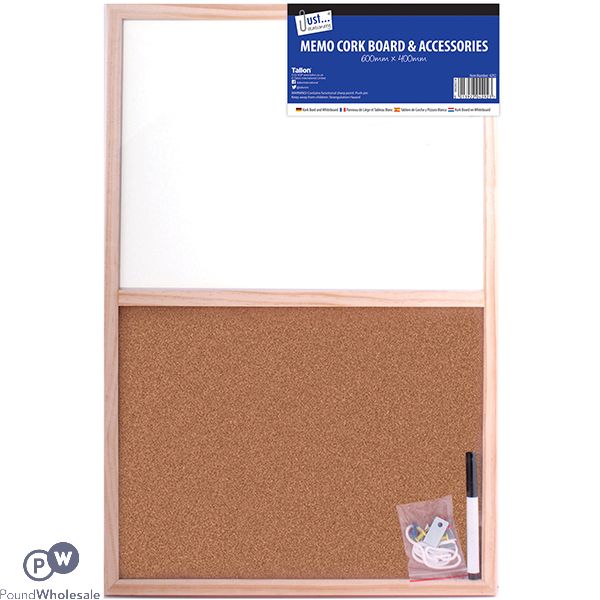 JUST STATIONERY WIPE-DRY MEMO CORK BOARD & ACCESSORIES 400 X 600MM