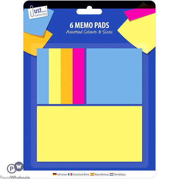 Just Stationery Assorted Sticky Notes Memo Pad 6 Pack