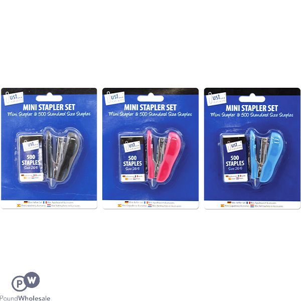 JUST STATIONERY MINI STAPLER SET ASSORTED COLOURS