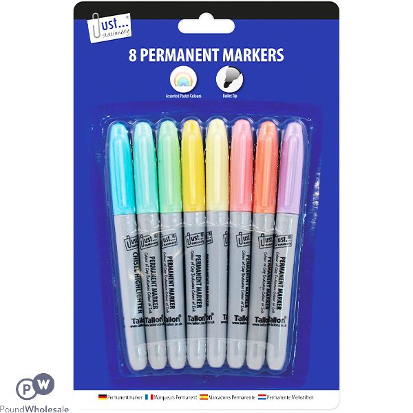 JUST STATIONERY ASSORTED PASTEL PERMANENT MARKERS 8 PACK