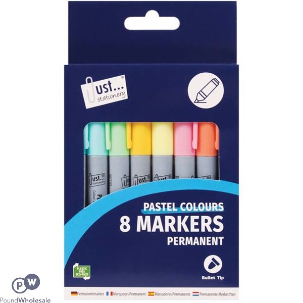 Just Stationery Assorted Pastel Permanent Markers 8 Pack
