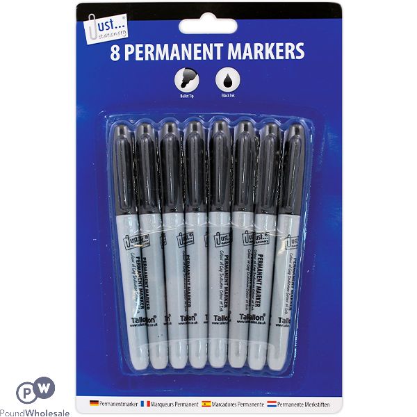 JUST STATIONERY BLACK PERMANENT MARKERS 8 PACK