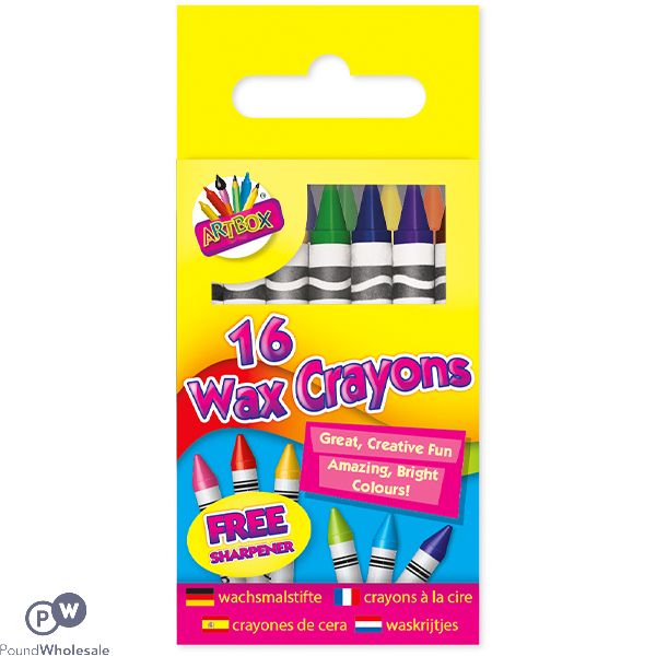 ARTBOX ASSORTED COLOUR WAX CRAYONS 16 PACK