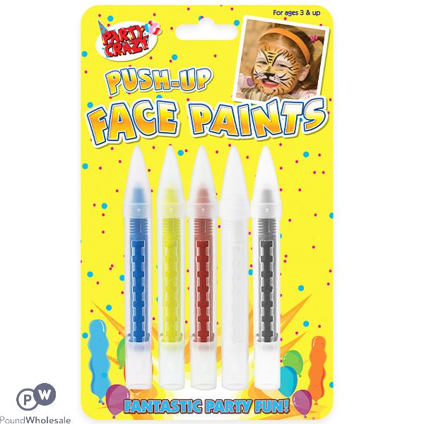 PARTY CRAZY PUSH-UP FACE PAINTS ASSORTED COLOURS 5 PACK