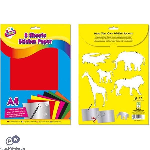Artbox A4 Assorted Colour Metallic Sticker Paper 8 Sheets