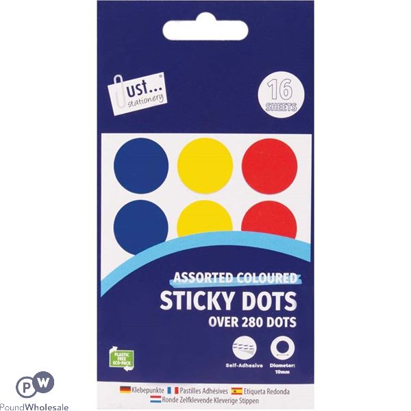 Just Stationery 280+ Sticky Dots Assorted Colours