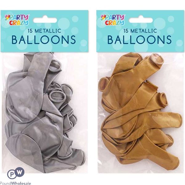 Party Crazy Metallic Round Balloons 15.9" 15 Pack Assorted Colours
