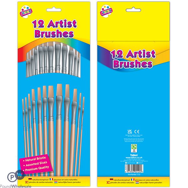 Artbox Assorted Size Artist Paint Brushes 12 Pack