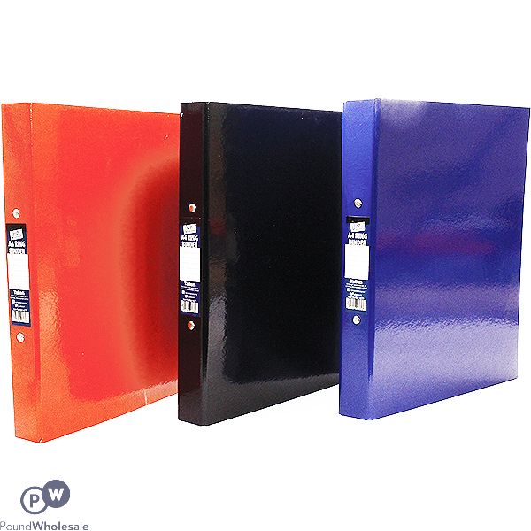 JUST STATIONERY A4 RIGID CARD RING BINDER FOLDER ASSORTED COLOURS