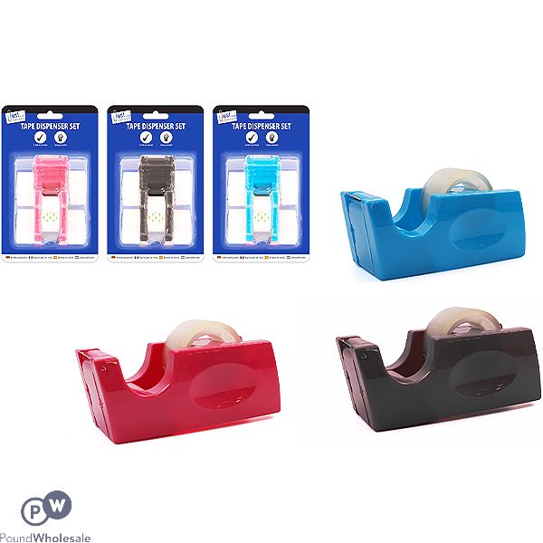 JUST STATIONERY TAPE DISPENSER SET ASSORTED COLOURS WITH 5 TAPE ROLLS