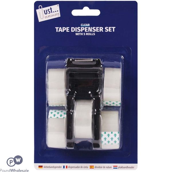 Just Stationery Tape Dispenser Set Assorted Colours With 5 Tape Rolls