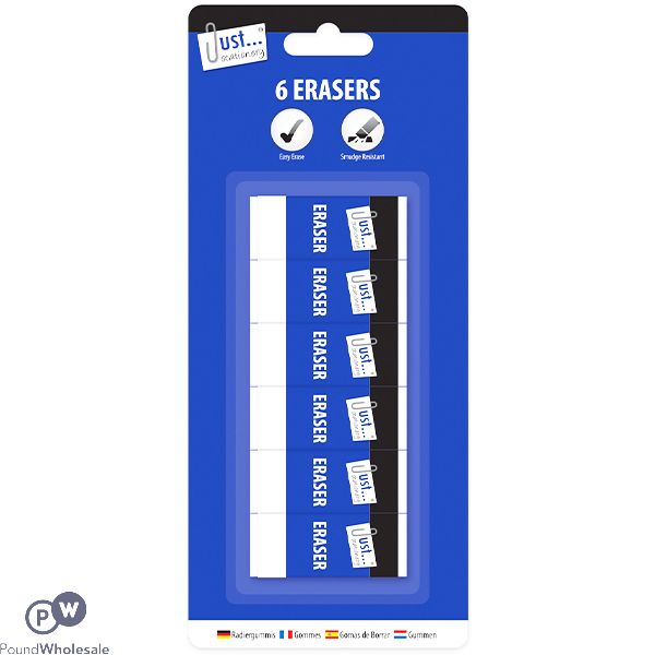 Just Stationery Smudge Resistant Eraser 6 Pack