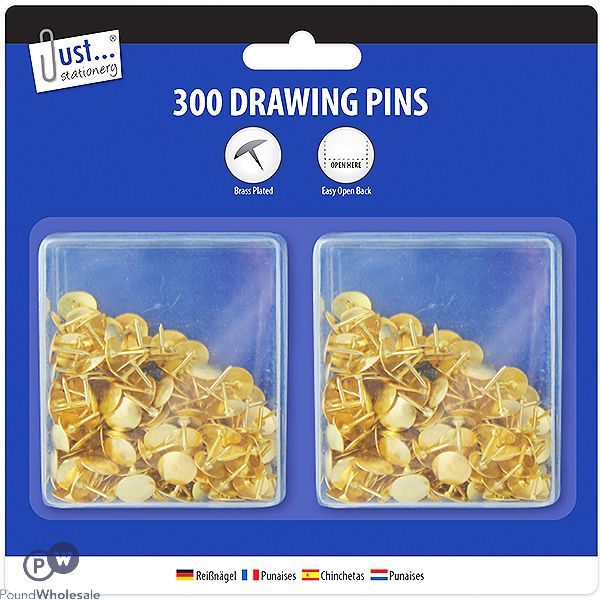 Just Stationery Brass-plated Drawing Pins 300 Pack
