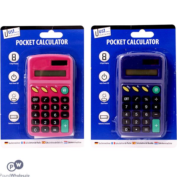 JUST STATIONERY POCKET CALCULATOR ASSORTED COLOURS