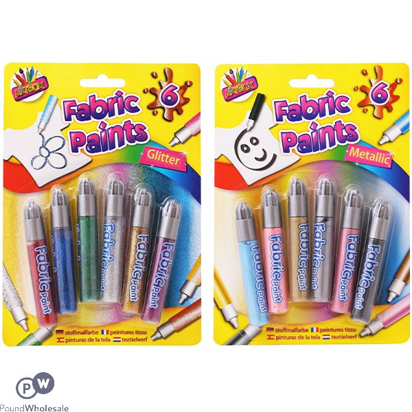 ARTBOX GLITTER & METALLIC FABRIC PAINTS 6 PACK ASSORTED