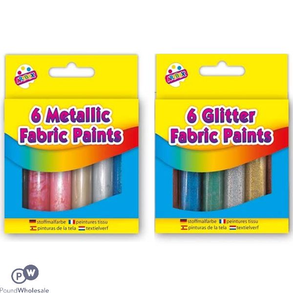 Artbox Glitter & Metallic Fabric Paints 6 Pack Assorted