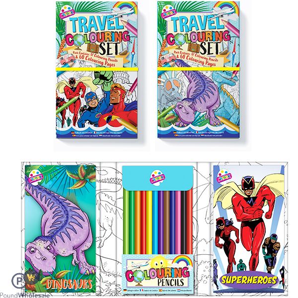 Artbox Dinosaurs & Superheroes Travel Colouring Set Assorted