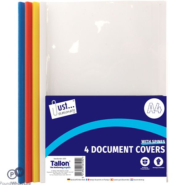 Just Stationery A4 Document Covers 4 Assorted Colours