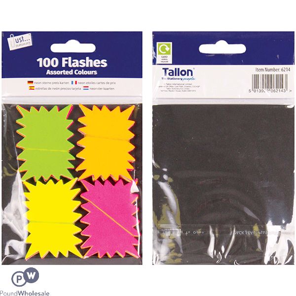 Just Stationery Assorted Colour Fluorescent Card Flashes 5.6cm X 4.2cm 100 Pack