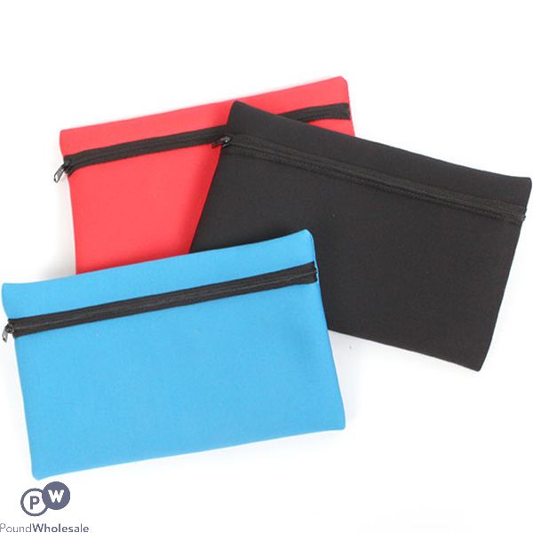 Neoprene Zipped Blue, Red & Black Pencil Case Assorted Colours