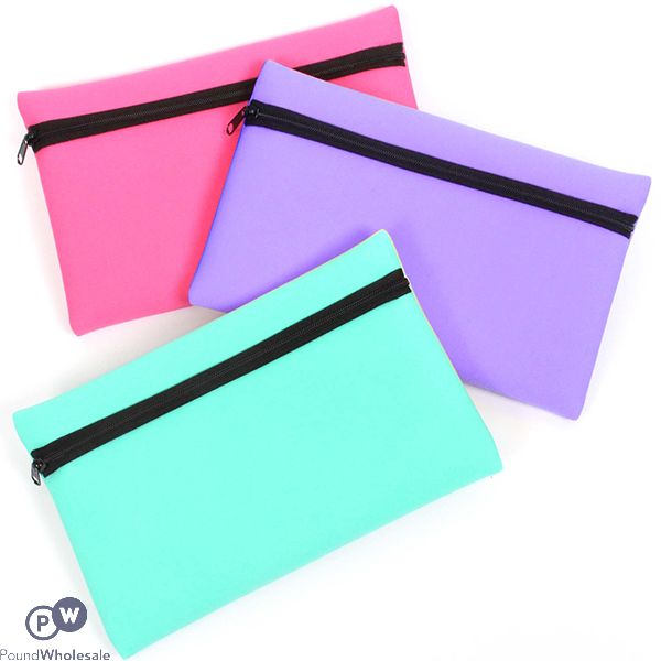Neoprene Zipped Teal, Pink & Lilac Pencil Case Assorted Colours