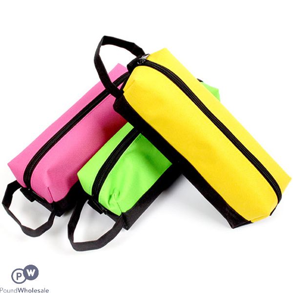 Carry Handle Neon Pink, Green & Yellow Zipped Pencil Case Assorted Colours