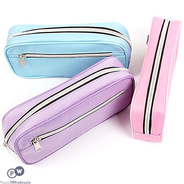 Twin Zip Blue, Lilac & Pink Pencil Case Assorted Colours