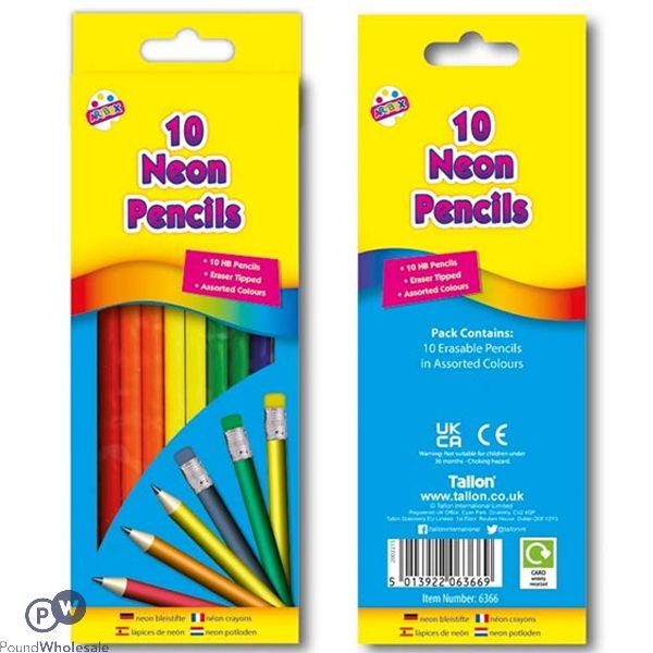 10 Neon Rubber Tip Hb Pencils