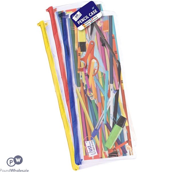 Just Stationery Clear Exam Pencil Case 13" Assorted Colours