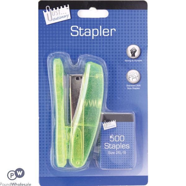 JUST STATIONERY METALLIC STAPLER & 500 26/6 STAPLES SET