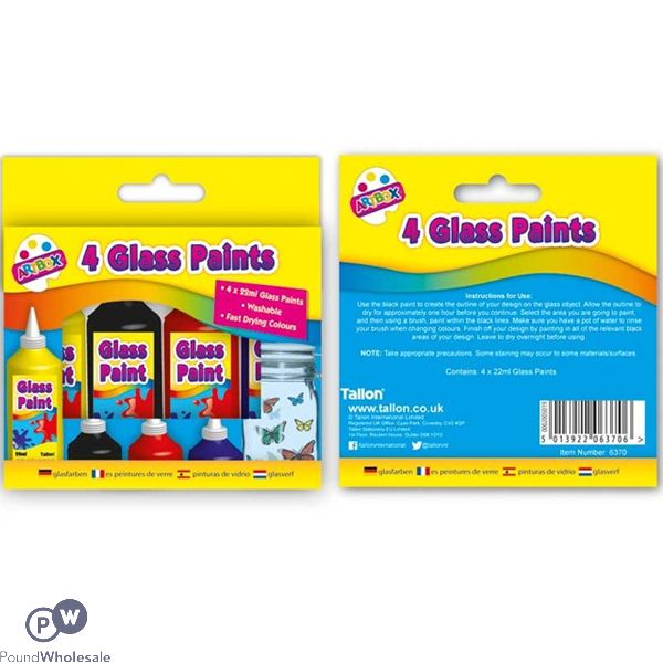 Artbox Assorted Colour Glass Paints 22ml 4 Pack
