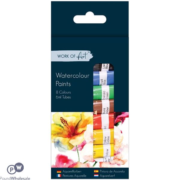Work Of Art Assorted Water Colour Paints 6ml 8 Pack