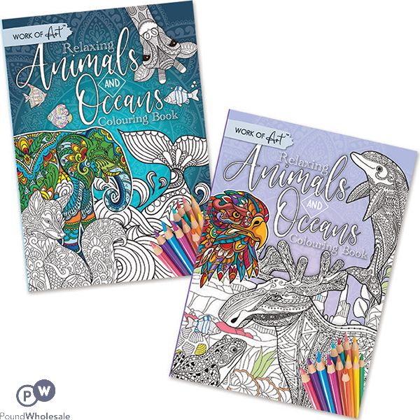 Work Of Art A4 Relaxing Animals & Oceans Colouring Book Assorted