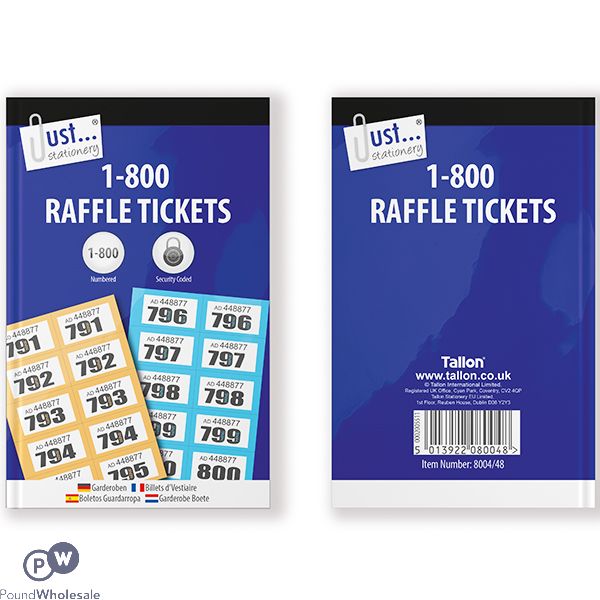 Just Stationery 1-800 Numbered Raffle Ticket Booklet