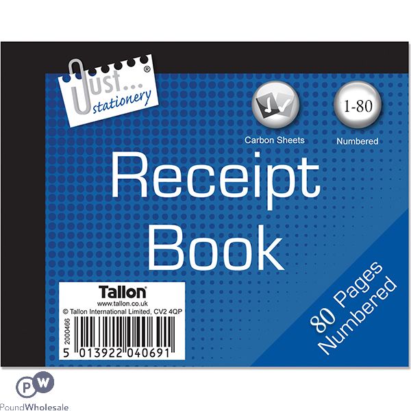 JUST STATIONERY RECEIPT BOOK 80 NUMBERED PAGES