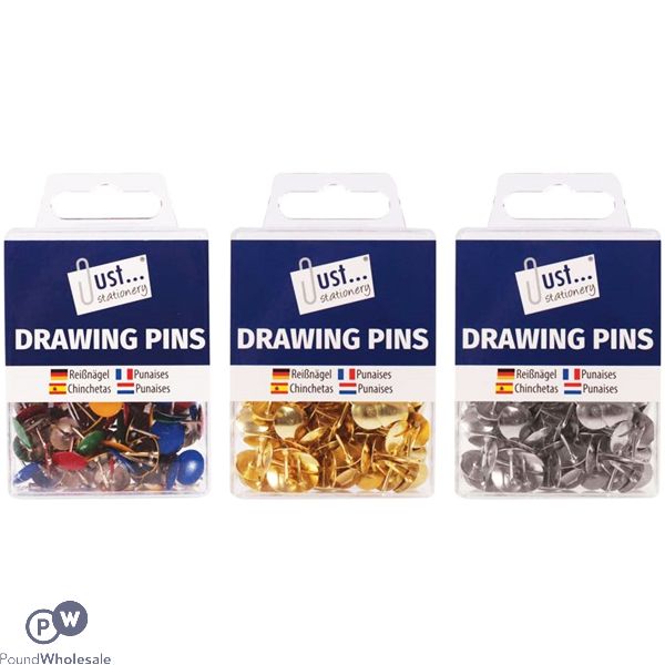 Just Stationery Drawing Pins 200 Pack Assorted Colours