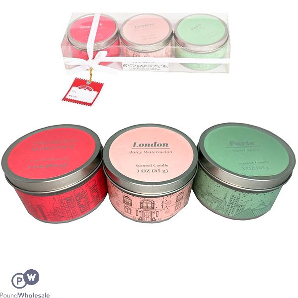 CITIES ASSORTED SCENTED TIN CANDLES 3OZ GIFT SET 3 PACK