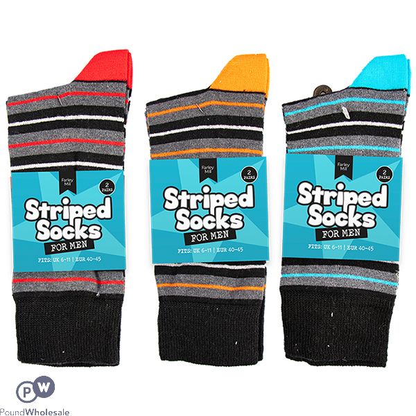 FARLEY MILL MEN'S STRIPED SOCKS 6-11 2 PAIRS ASSORTED COLOURS